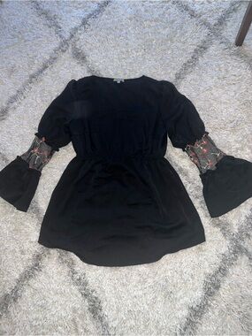 Maternity Black Blouse with Embroidered Sheer Sleeves size Small